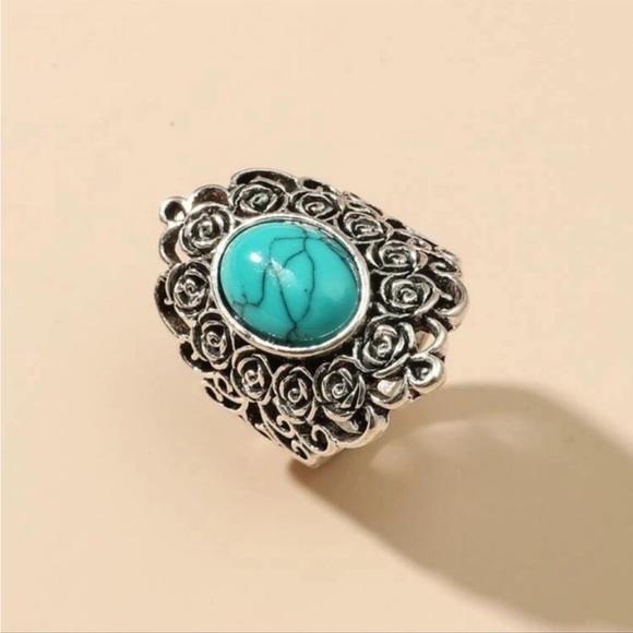 BOHEMIAN SILVER TURQUOISE RING SIZE 7 - Picture 2 of 4